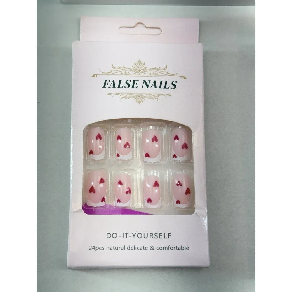 Professional False Nails - Press on Nails, Long, with Glue, color White and Red. - Picture 2 of 12